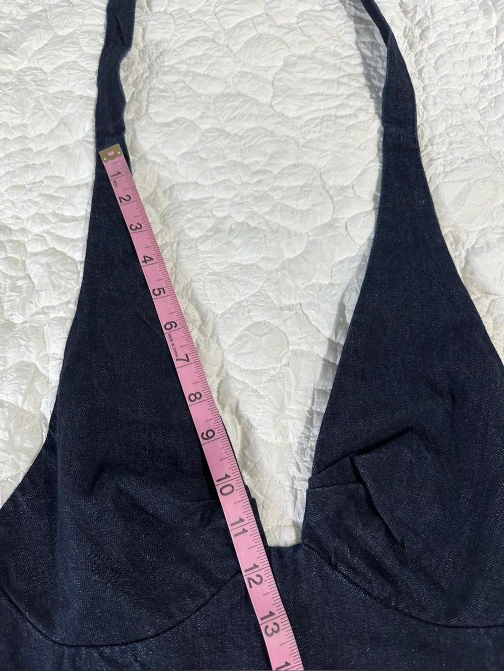 NWT FREE PEOPLE Trevi Denim Deep Plunge Halter Mini Dress Rinse Blue Size M - Picture 12 of 16